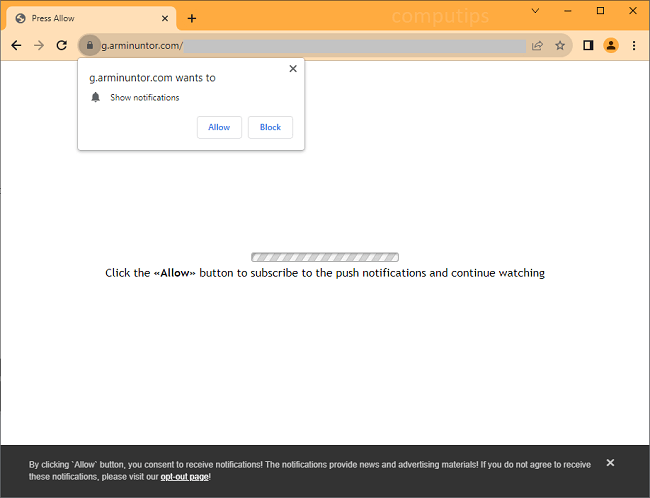 Delete arminuntor.com virus notifications
