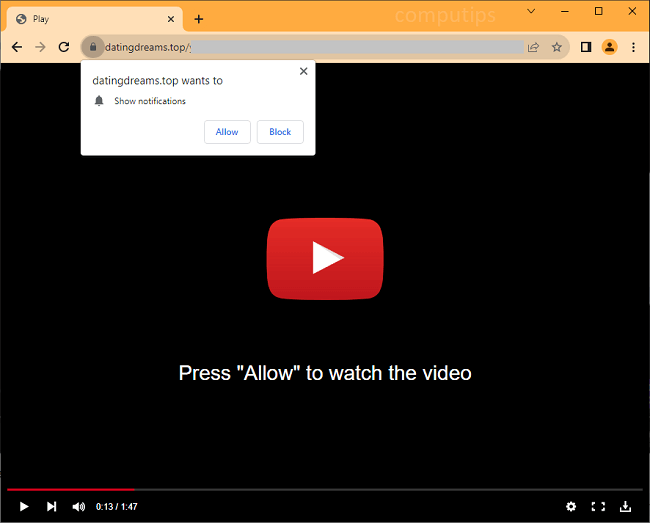 Delete datingdreams.top virus notifications