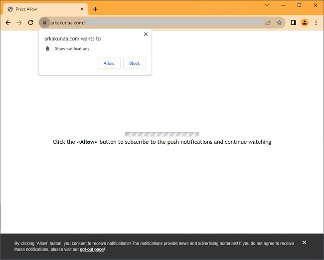 Delete arkakunaa.com virus notifications