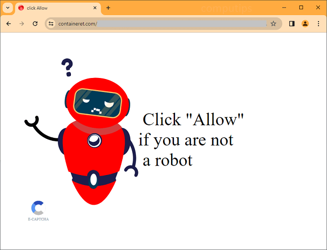 Delete containeret.com virus notifications