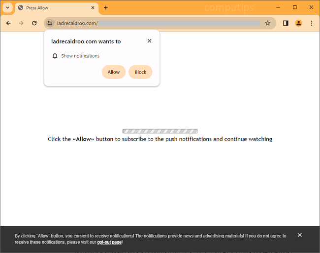 Delete ladrecaidroo.com virus notifications