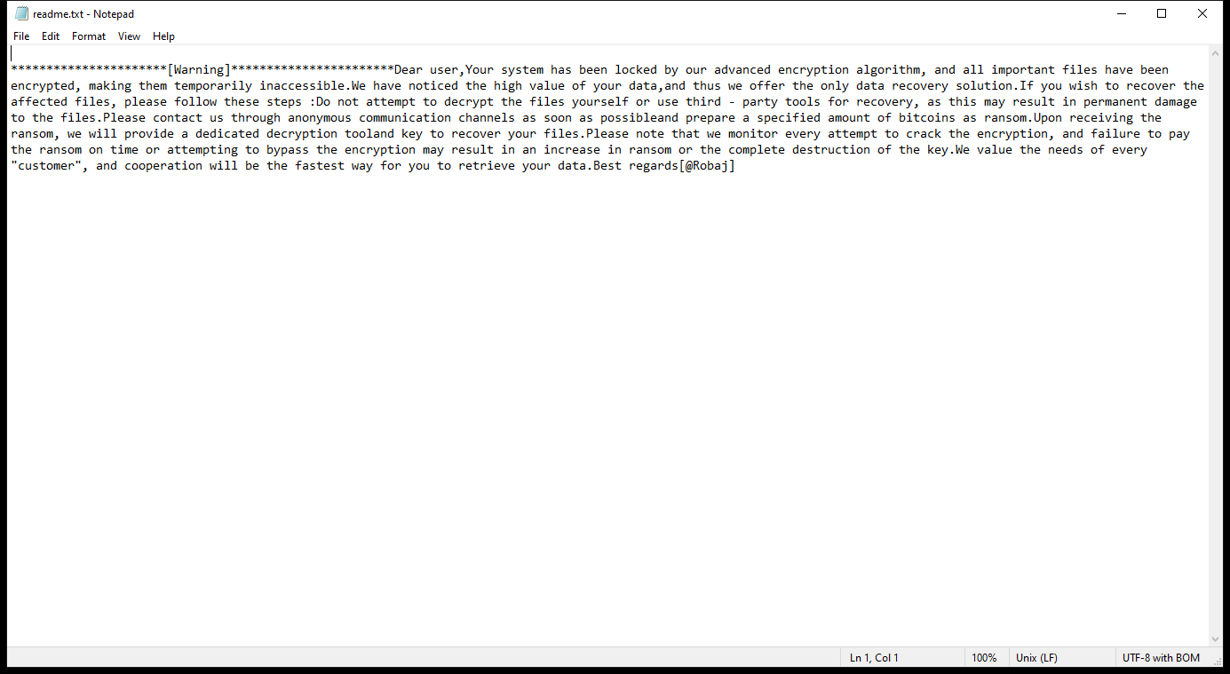 robaj ransomware ransom note