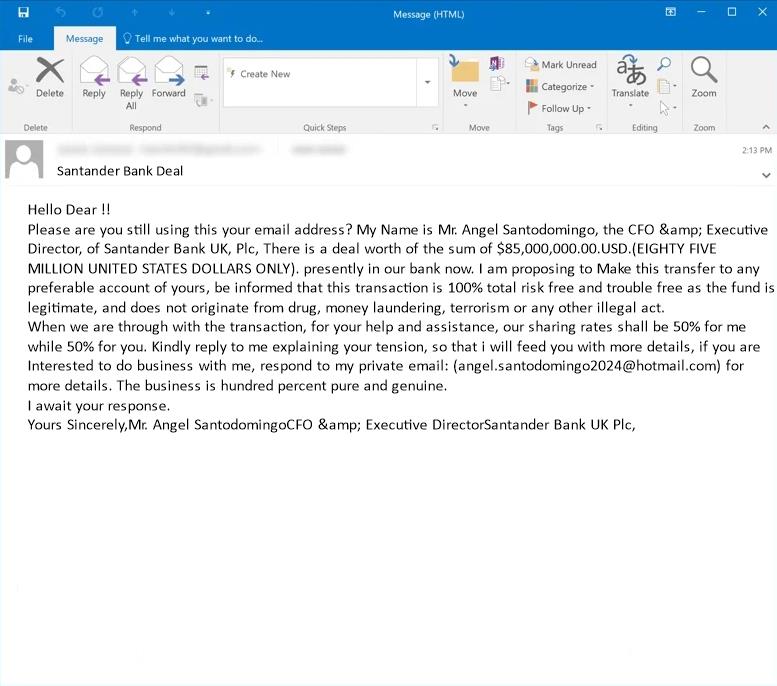 santander bank deal email spam